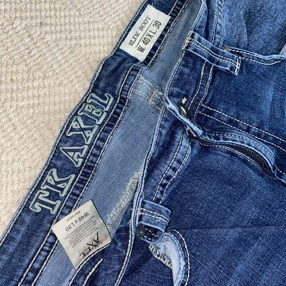 TK Axel Jeans Men Size 40x30 Slim Boot Blue Denim Western Flap Pockets - Picture 3 of 11